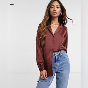 ASOS Design Satin Relaxed Long Sleeve Blouse